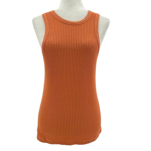 Stateside Womens Small Top Waffle Knit Thermal Sleeveless Tank Top Fitted Orange - Picture 1 of 6